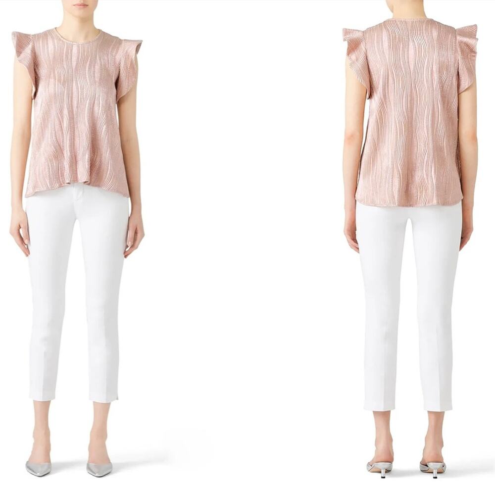 RTR Hunter Bell Ava Pleated Short Sleeve Rose‎ Gold Top Sz S